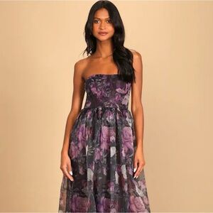 Lulu's Floral Strapless Bustier Gown